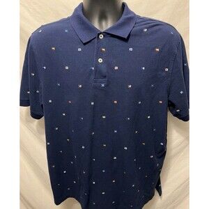 Merona Ultimate Polo Shirt Mens L Navy Blue Nautical Flag Golf Athleisure